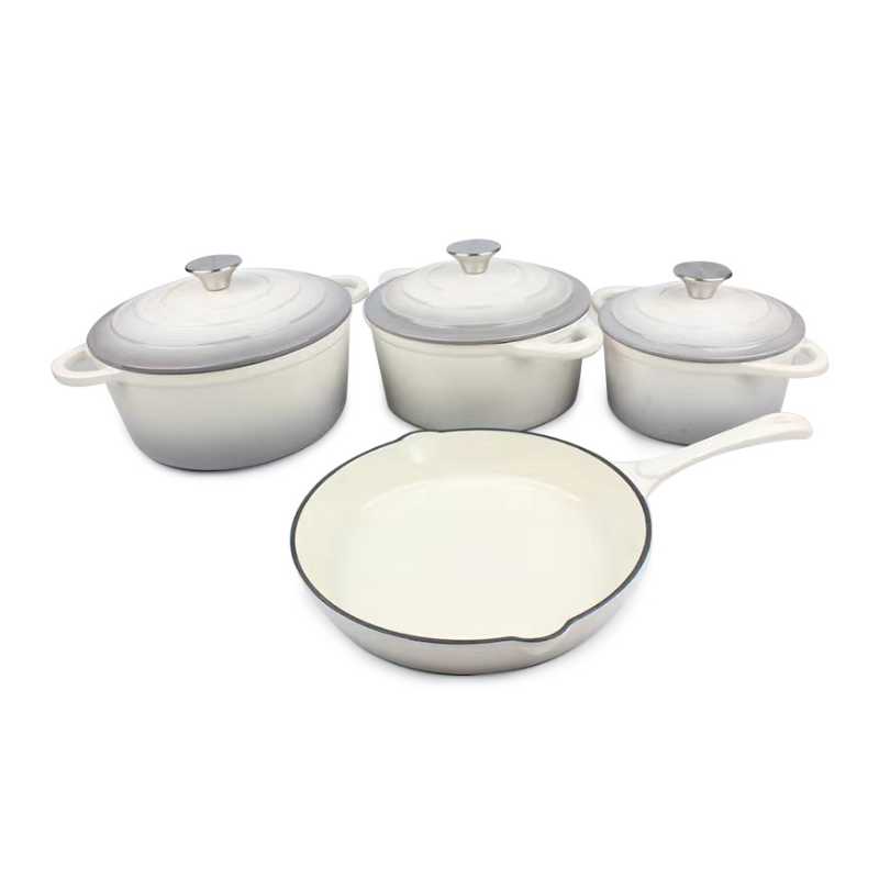 Enamel Cast Iron Non-Stick Cookware Set Frying Pan Enamel Soup Pot 7-Piece Set Enamel Cast Iron Pot