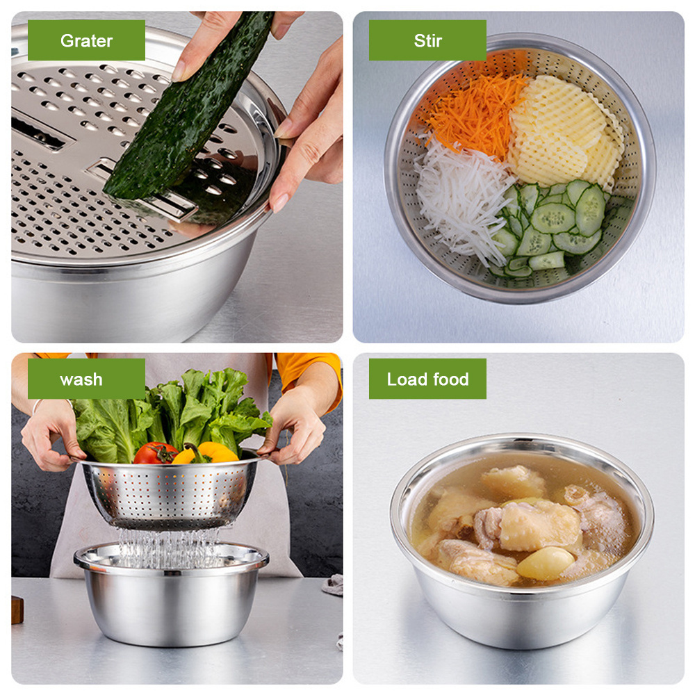 Hot Multifunctional Stainless Steel Basin Safe Slicer Chopper Drain Solid Basin With Filter/Grater/Bowl Vegetable Tool