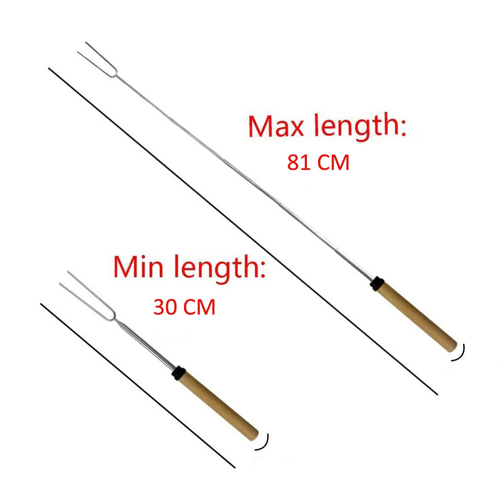 For Campfire Firepit kit Marshmallow Roasting Sticks with Wooden Handle Extendable Forks Set of 5Pcs Telescoping Smores Skewers