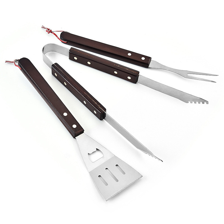 Hot New Design Eco-friendly Products Barbeque Grill Tool 3 PCS Set Barbecue Clip Grill Fork with Wooden Handle