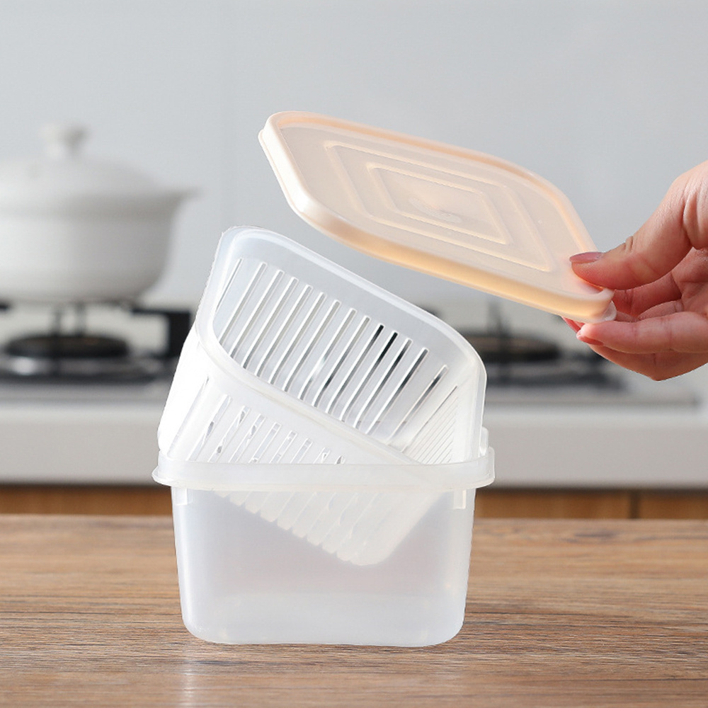 Stackable Fridge Storage Containers with Removable Drain Tray for Chopped Green Onion Ginger Garlic