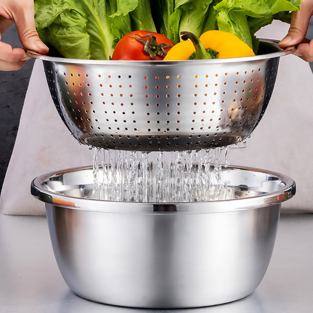 Hot Multifunctional Stainless Steel Basin Safe Slicer Chopper Drain Solid Basin With Filter/Grater/Bowl Vegetable Tool