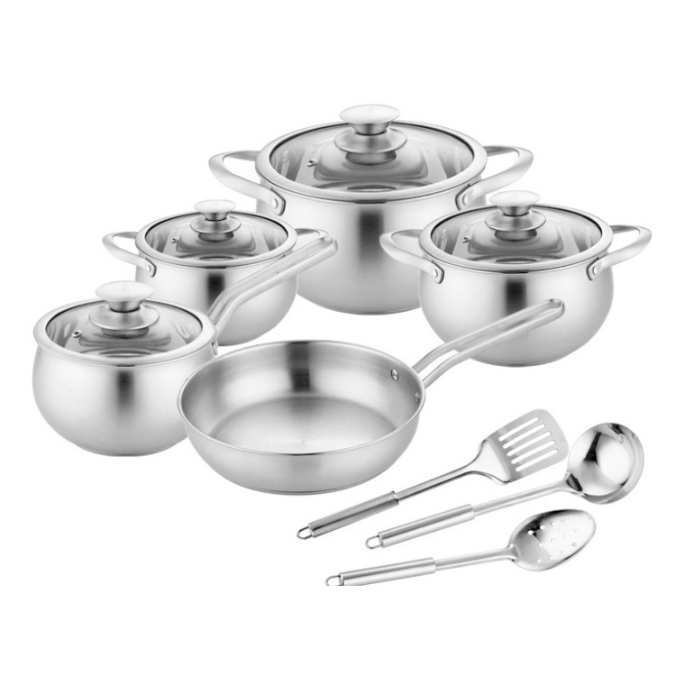 Cookware Milk Pot Stainless Steel Set Kitchen Metal OEM Packing Double Handle Feature Eco Material  12Pcs Set cookware