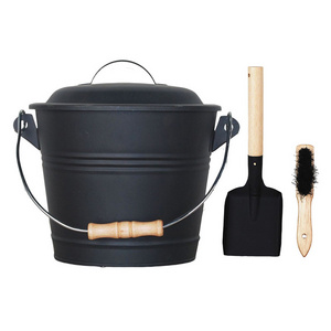 Leasylife Black Ash Can Fireplace Ash Bucket set Charcoal Bucket with Lid Wood Handle Brush for Fireplace Wood Burning Stove