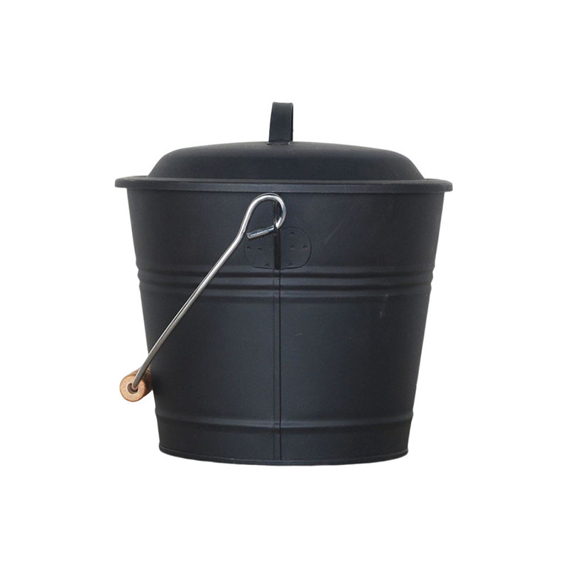 Leasylife Black Ash Can Fireplace Ash Bucket set Charcoal Bucket with Lid Wood Handle Brush for Fireplace Wood Burning Stove