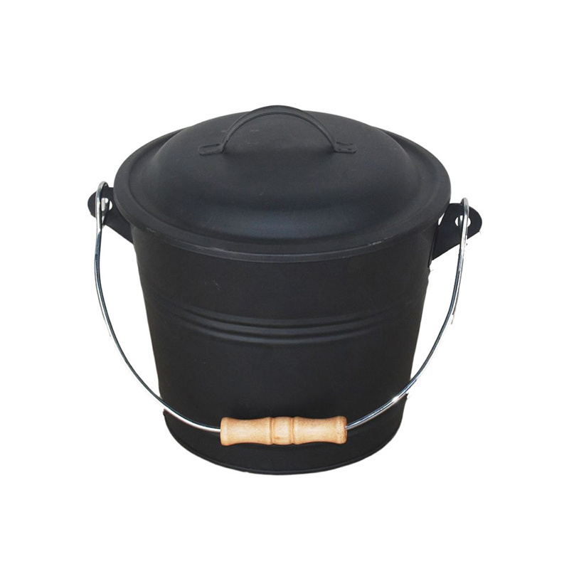 Leasylife Black Ash Can Fireplace Ash Bucket set Charcoal Bucket with Lid Wood Handle Brush for Fireplace Wood Burning Stove