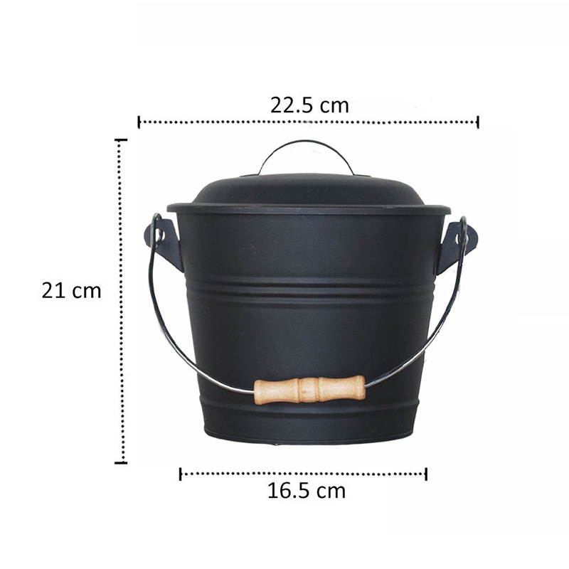 Leasylife Black Ash Can Fireplace Ash Bucket set Charcoal Bucket with Lid Wood Handle Brush for Fireplace Wood Burning Stove