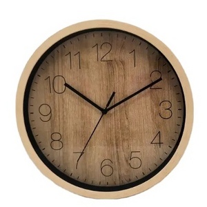 Modern Round Quartz wodeen Wall Clock with Temperature and Humidity