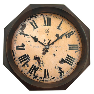 Customized Personalized Decorative Wooden Frame Distressed Style Antique Octagon Wall Clock