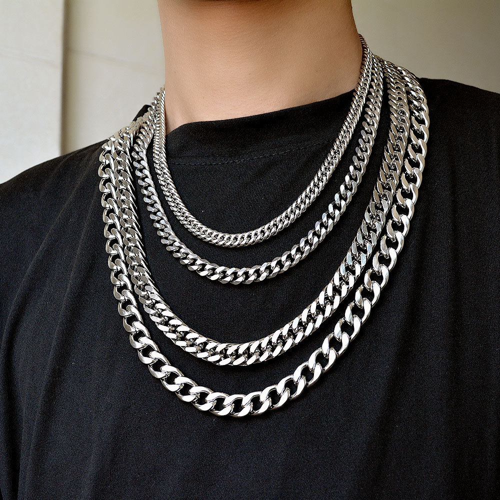 Titanium Steel Cuban Chain Hip Hop Punk Necklace Men's Trendy Ultra Wide Thick Chain