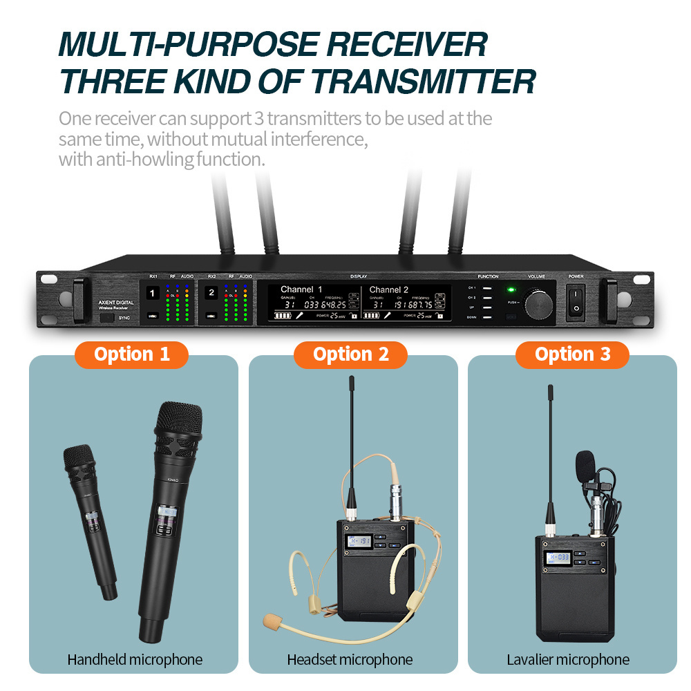 AD4D Digital UHF Wireless Stage Microfonoe True Diversity Dual Channel Mic KSM8 Handheld Lavalier Headset KSM9 Microphone