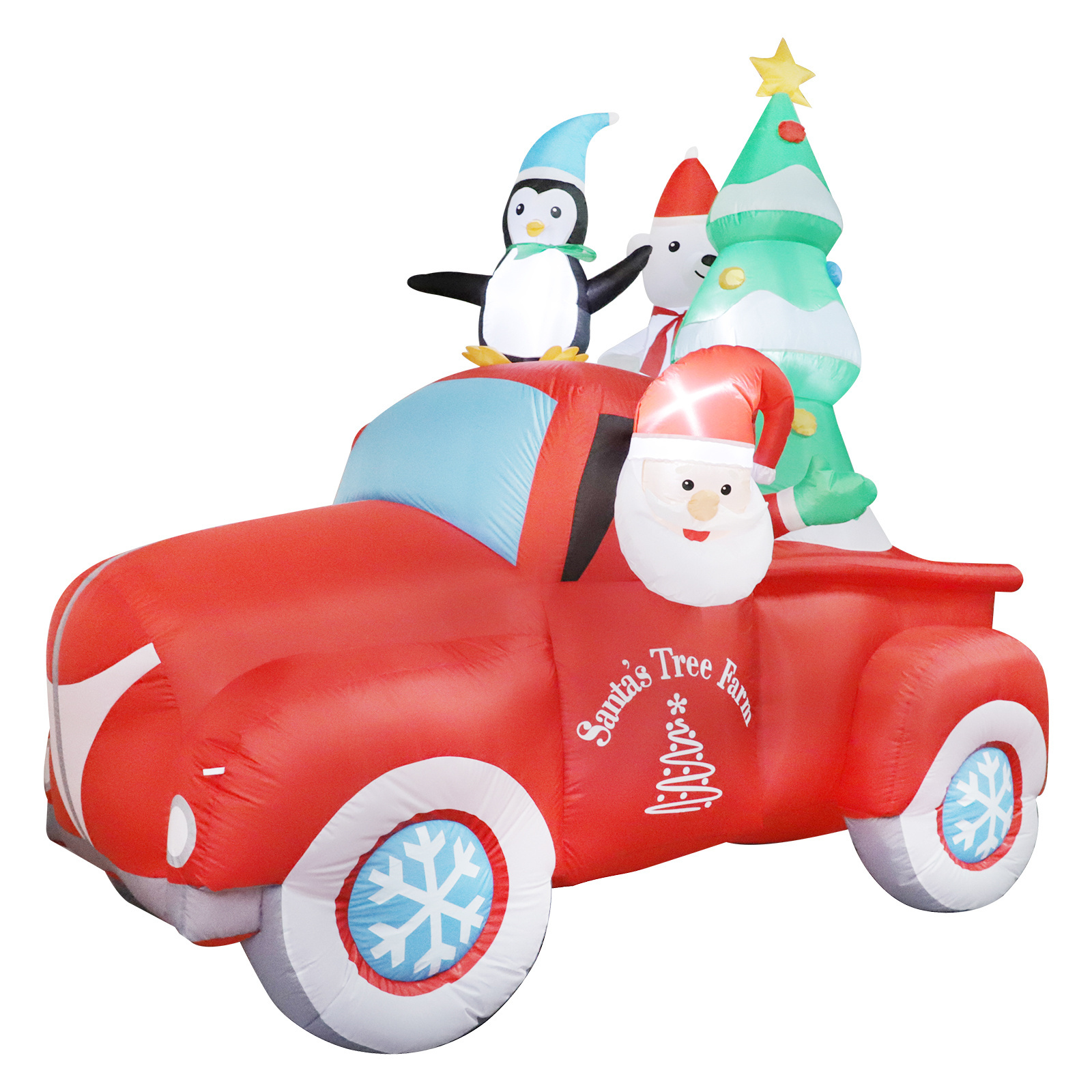 7 Ft Christmas Inflatable santa claus Driving a Christmas Tree Holiday Decoration with LED Light