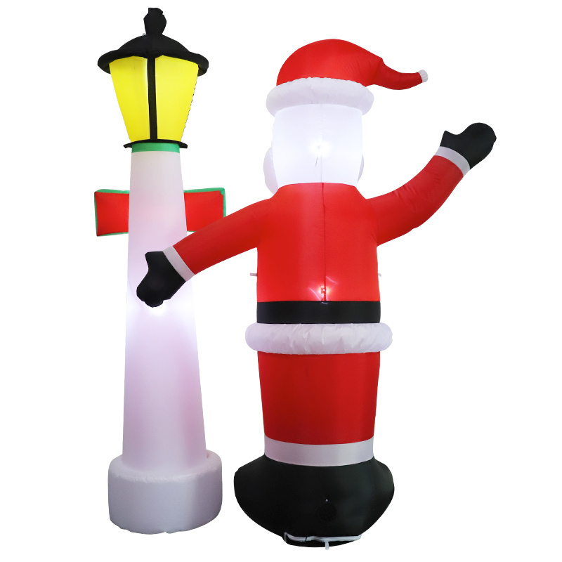 9FT Inflatable Santa Claus and Penguin on Hot Air Balloon, Giant Blow-up Christmas Decoration, Built-in LED Lights