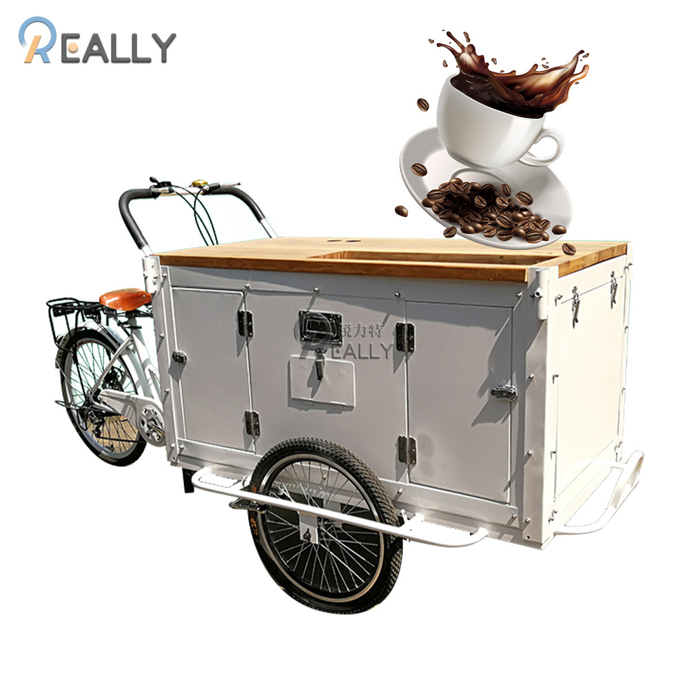 High Quality Customized Coffee Bike Front Loading Electric Tricycle Pedal Assist 3Wheel Food Cart Bicycle