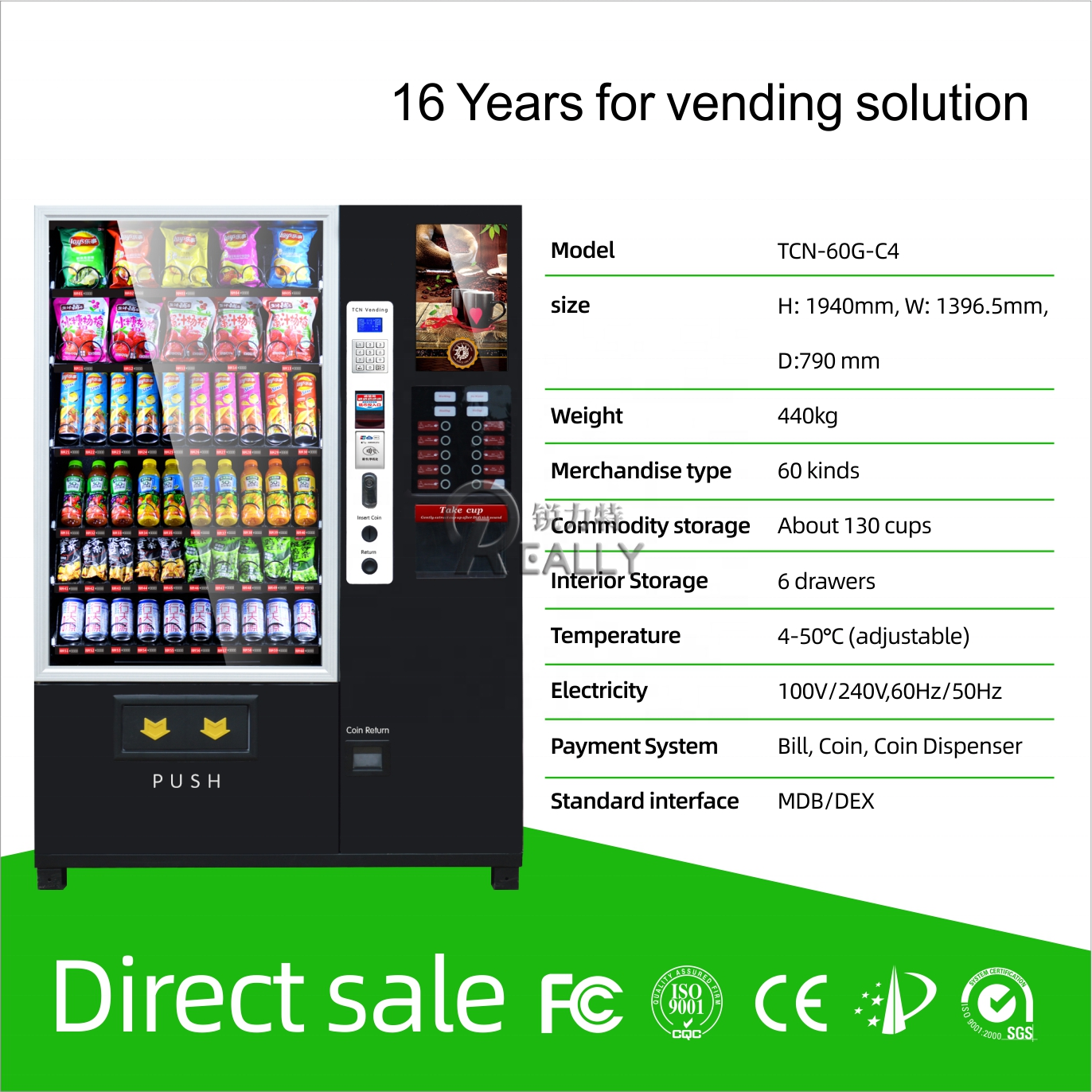 Hot Selling Fully Automatic Coin Coffee Snack Vending Machine Cold Cash Coffee Vendor Machine for Business