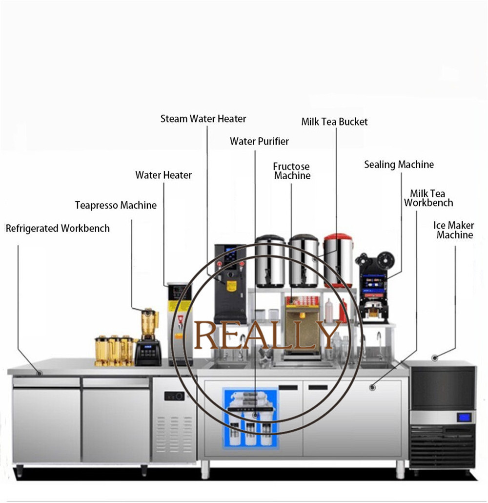 Stainless Steel Milk Tea Bar Counter For Bubble Tea Shop Customized Water Ice Salad Bar Refrigerator Work Table