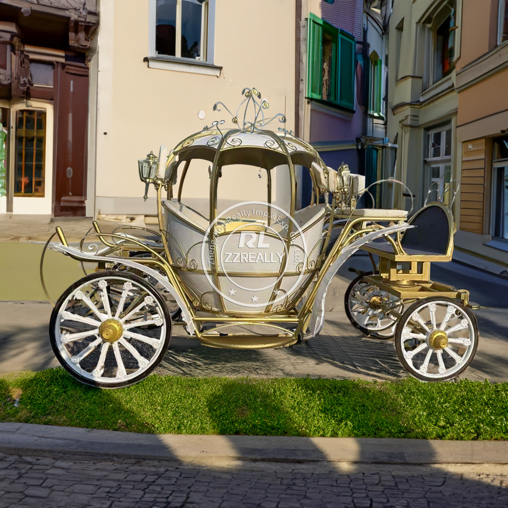 2024 High Quality Pumpkin Antique Horse Drawn Power Wheels Rental Wedding Horse Carriage Sightseeing Tourism Horse Carriage