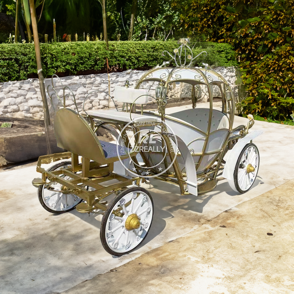 2024 High Quality Pumpkin Antique Horse Drawn Power Wheels Rental Wedding Horse Carriage Sightseeing Tourism Horse Carriage