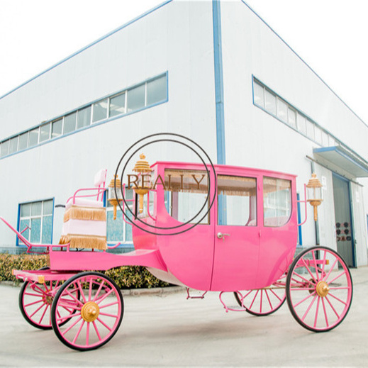 OEM Beautiful pink Royal horse carriage for wedding Scenic spot trailer