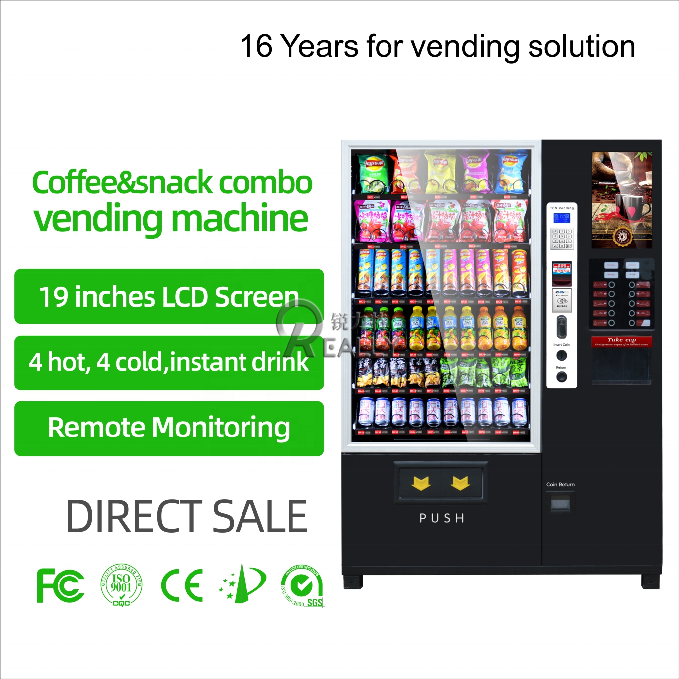 Hot Selling Fully Automatic Coin Coffee Snack Vending Machine Cold Cash Coffee Vendor Machine for Business