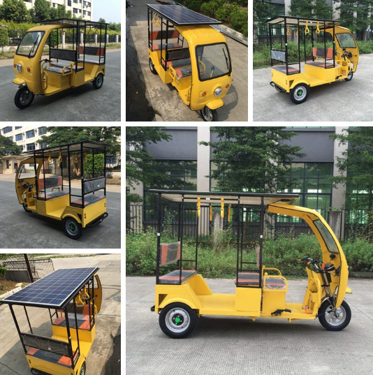 OEM Electric Tricycles 3 Wheel Motorcycle for Passenger Rickshaw Taxi Tuk Tuk with Solar Panel