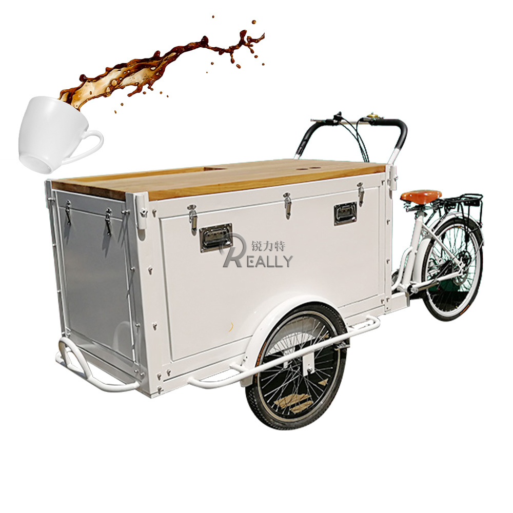 High Quality Customized Coffee Bike Front Loading Electric Tricycle Pedal Assist 3Wheel Food Cart Bicycle