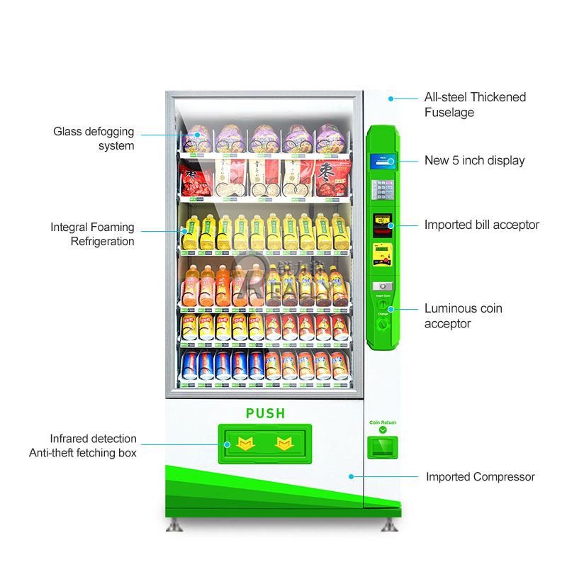 24 Hours Self-Service Coin Operated Vending Machine Touch Screen Chocolate Candy Snacks and Drinks Combo Vending Machine