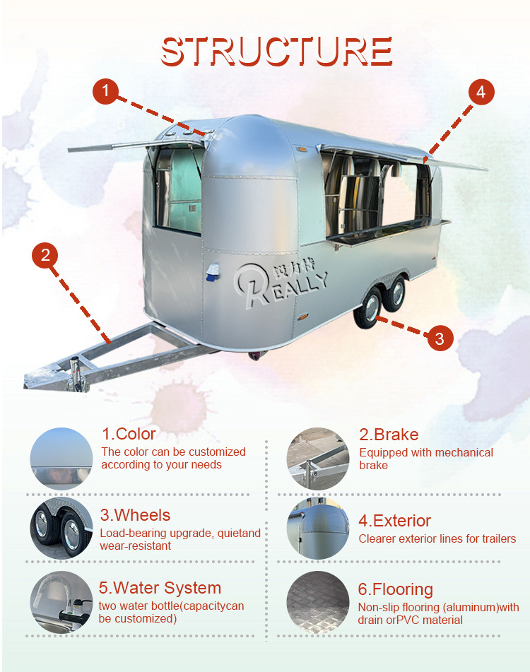 Mobile Restaurant Catering Bar Kitchen Air stream Food Trailer Fully Equipped Food Truck for Sale