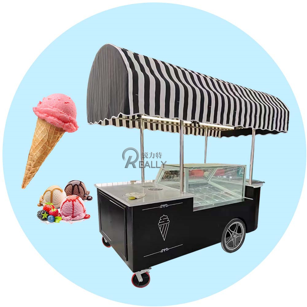 2024 Hot Sale Pizza Oven Ice Cream Tricycle Freezer For Sale Burger Snacks Trolley Cart Ice Cream Food Cart