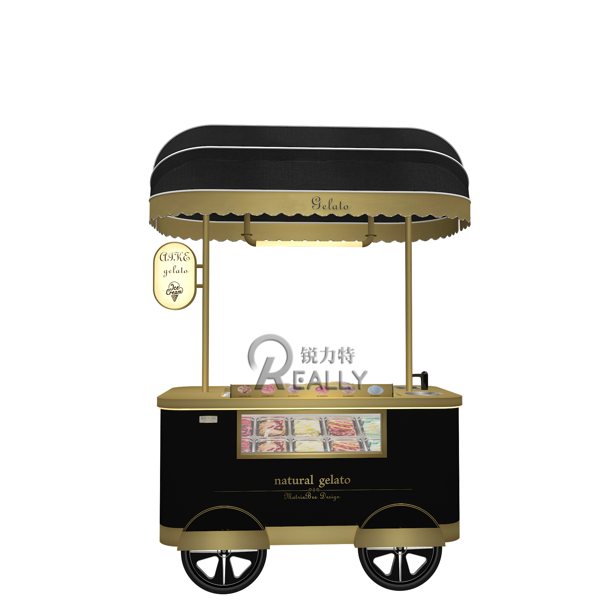 Ice Cream Push Cart Mini Gelato Display Freezer Ice Cream Gelato Cart With Bike