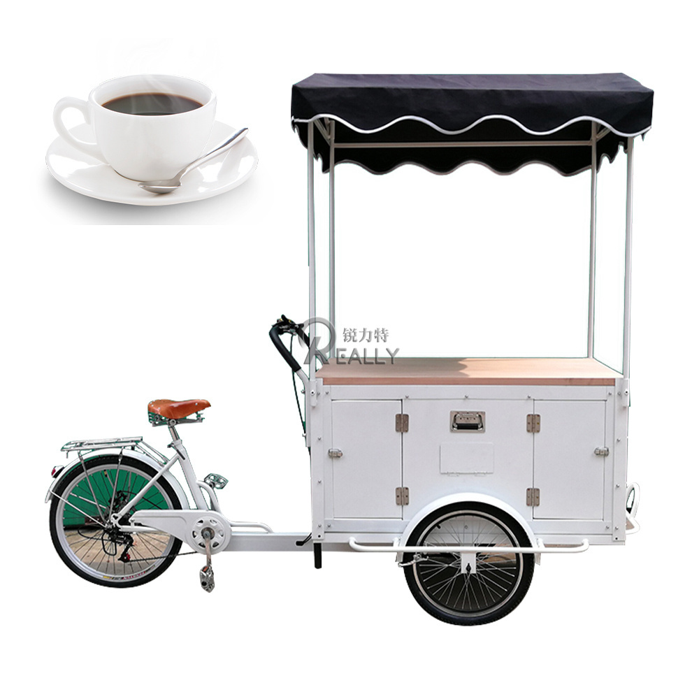 High Quality Customized Coffee Bike Front Loading Electric Tricycle Pedal Assist 3Wheel Food Cart Bicycle