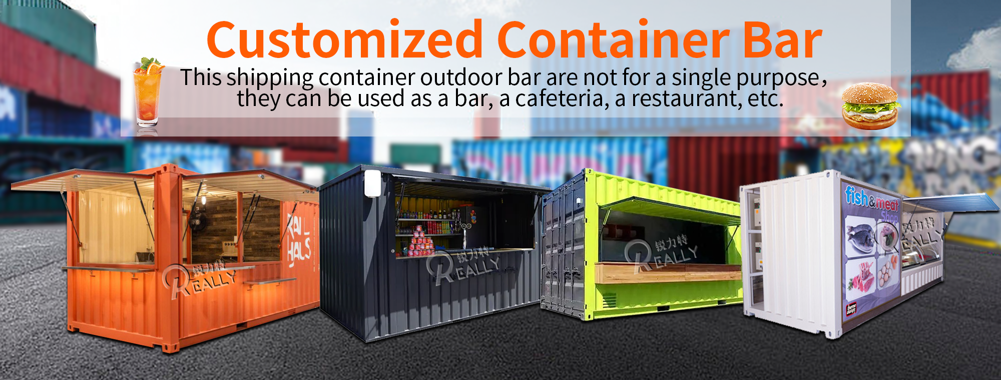 40 Ft Flat Pack Shipping Container Food Truck Prefab Container Coffee Shop Shipping Container Bar Restaurant