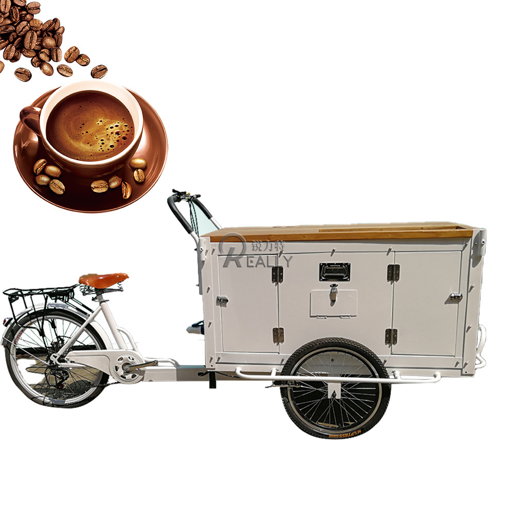 High Quality Customized Coffee Bike Front Loading Electric Tricycle Pedal Assist 3Wheel Food Cart Bicycle