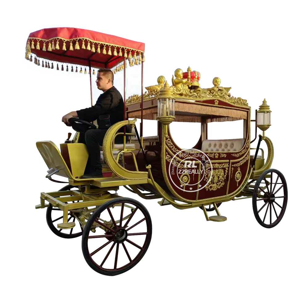 2024 Electric Luxury Three Rows Sightseeing Drawn Horse Carriage Luxury Four Wheels Royal Horse Carriage Manufacturer