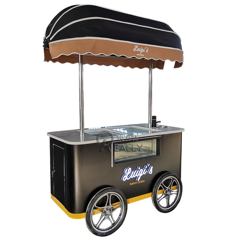 Ice Cream Push Cart Mini Gelato Display Freezer Ice Cream Gelato Cart With Bike