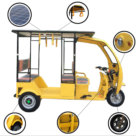 OEM Electric Tricycles 3 Wheel Motorcycle for Passenger Rickshaw Taxi Tuk Tuk with Solar Panel