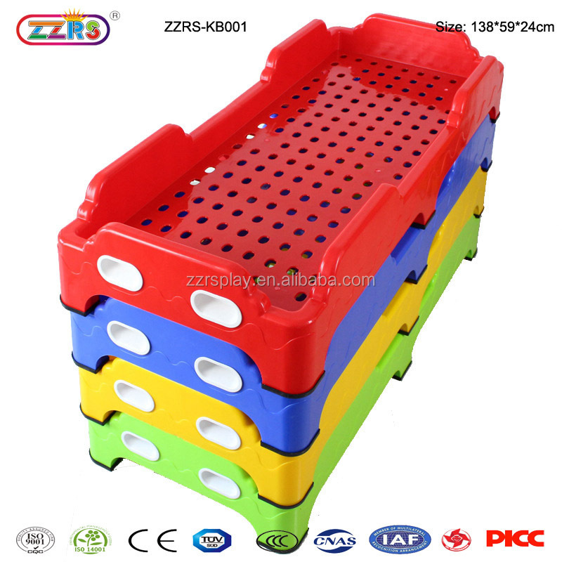 kindergarten furniture children bed CE plastic kids stackable cot bed