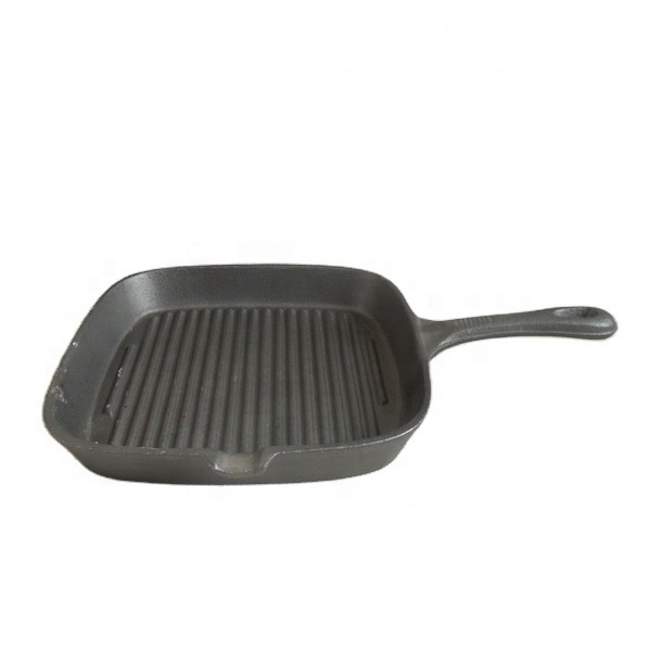 Cast iron square grill pan with long handle