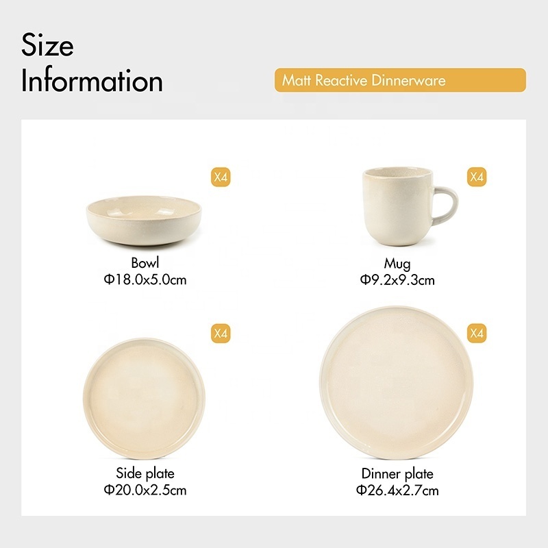 Best Quality White 16 Pcs Dinner Set Crockery Ceramic Matt Reactive Dinnerware with Ceramics Bowl 4inch