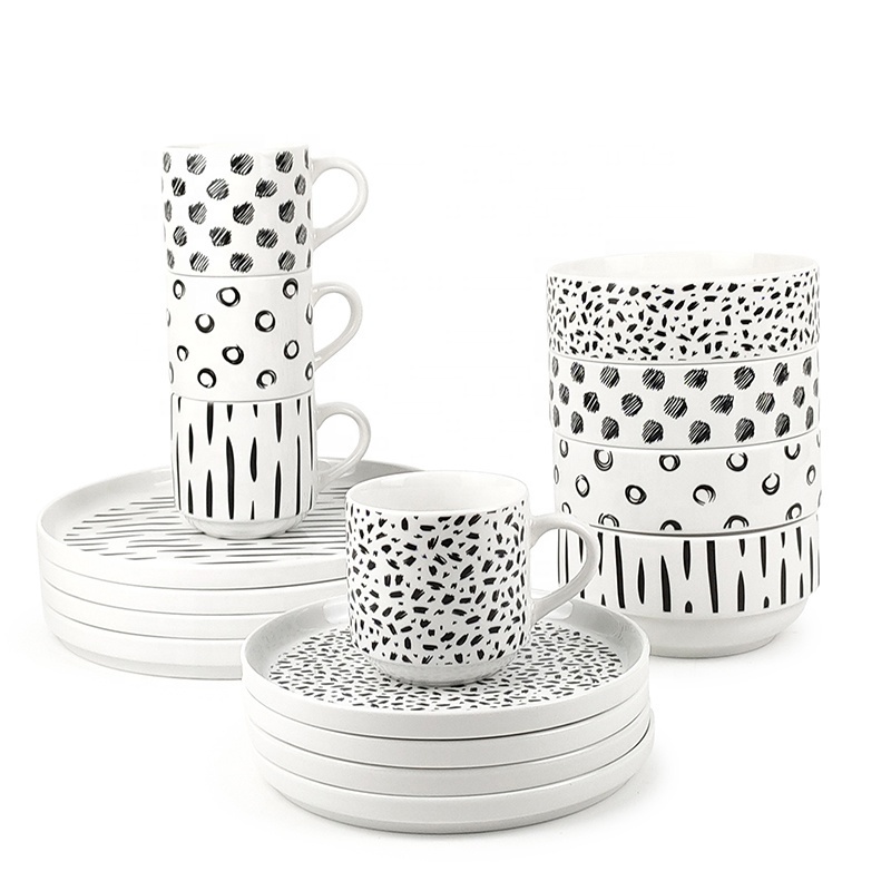 Raylon Wholesale Porcelain 16pcs Stackable Porcelain Trendy Dinner Set with Decal