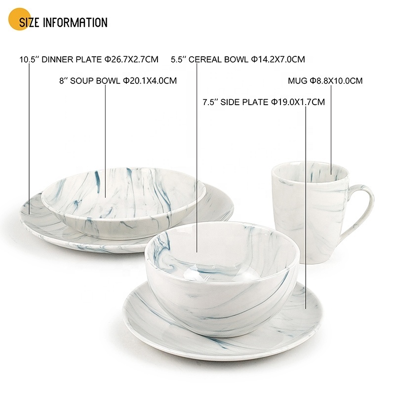 Marble Dinner Set 72 pieces Ceramic Tableware Luxury Porcelain Marble Design Porcelain Dinnerware Set