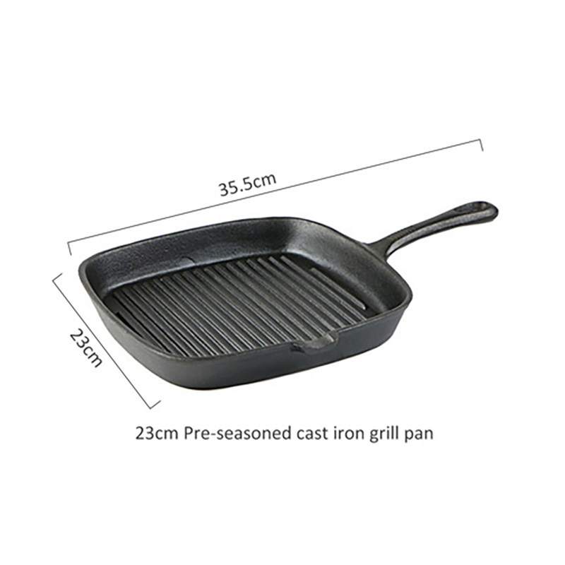 Cast iron square grill pan with long handle