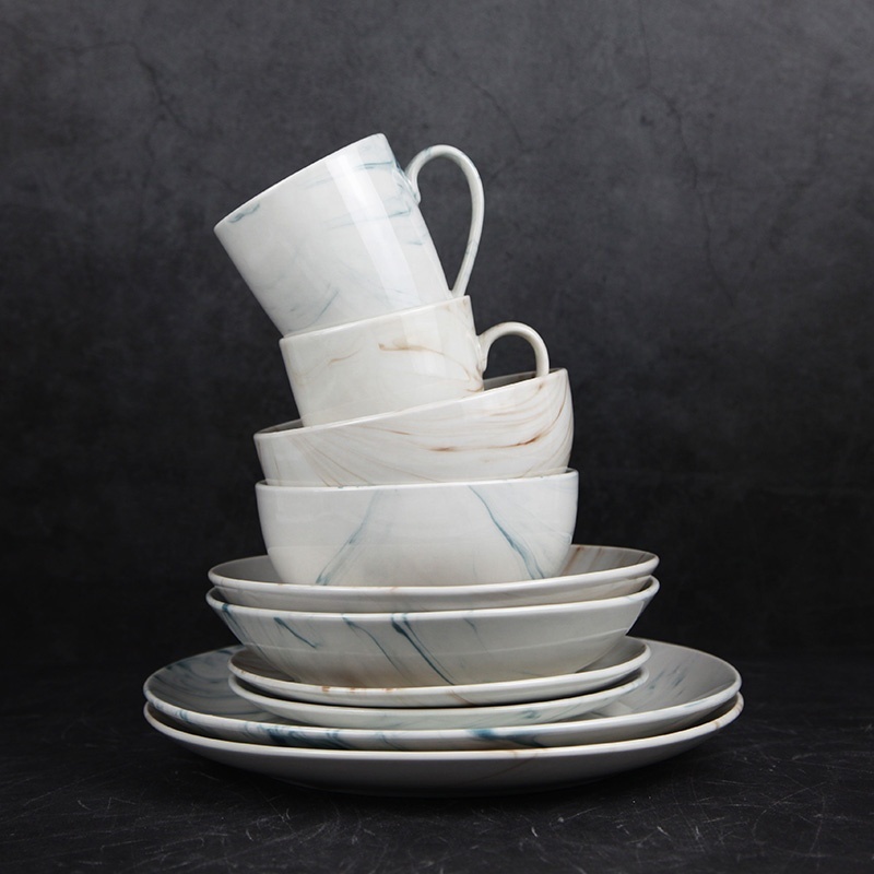 Marble Dinner Set 72 pieces Ceramic Tableware Luxury Porcelain Marble Design Porcelain Dinnerware Set