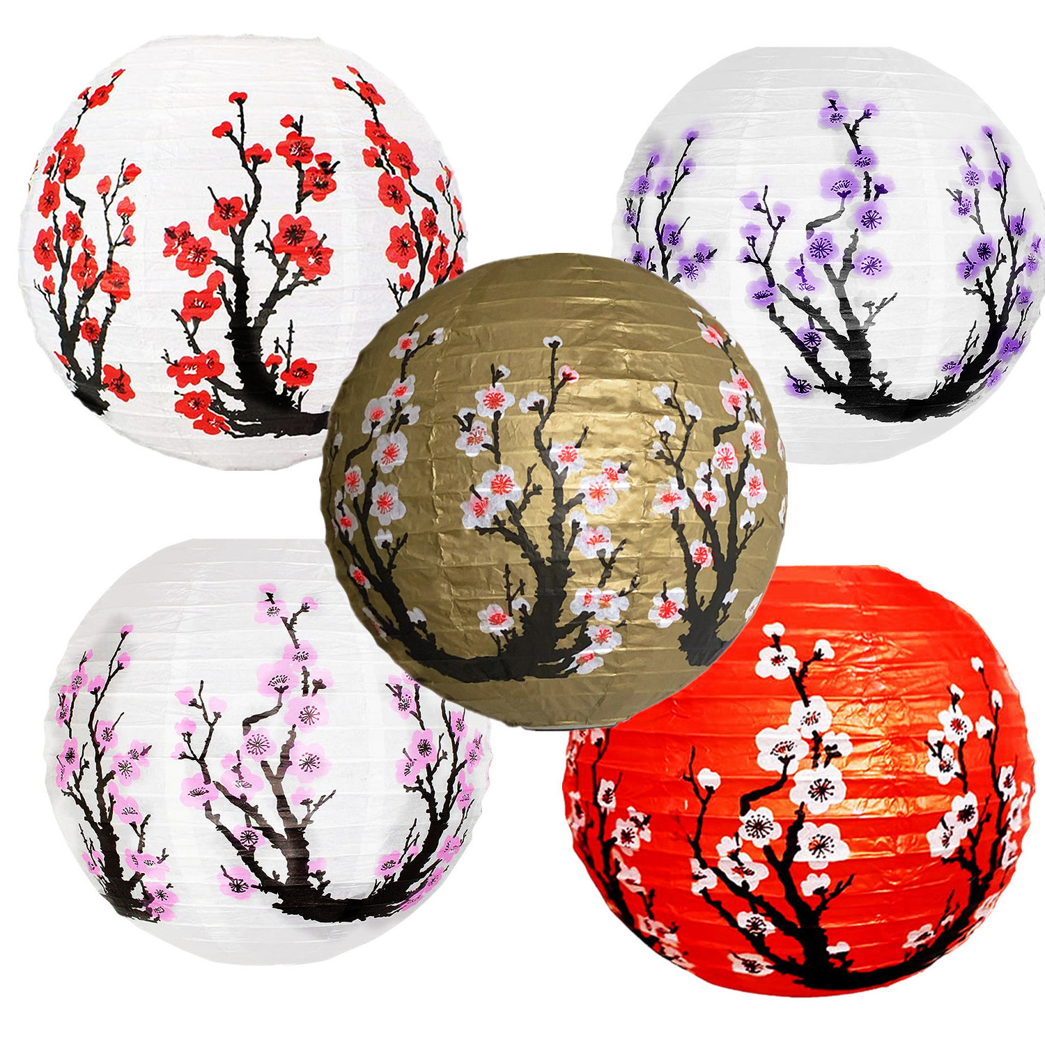 RTS Sakura Lantern Round Chinese Style DIY Plum Blossom Paper Lantern For Chinese Festival