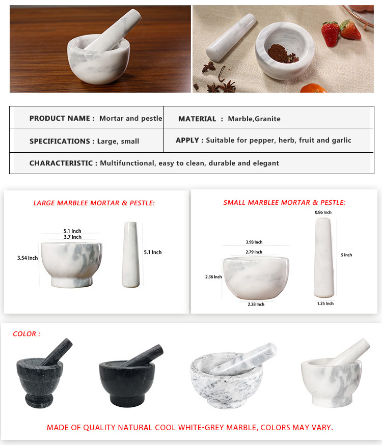 Wholesale Natural Marble Stone Mortar and Pestle Set Garlic Press Ginger Crusher Masher Pounder Powder Mill Kitchen