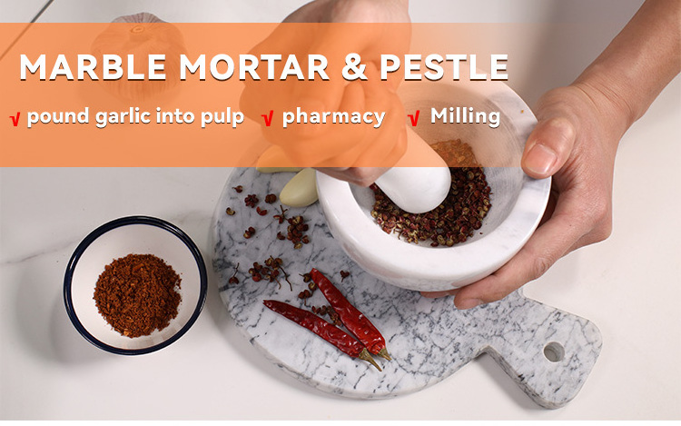 Wholesale Natural Marble Stone Mortar and Pestle Set Garlic Press Ginger Crusher Masher Pounder Powder Mill Kitchen