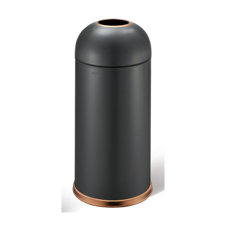 Indoor Swing Top Black Round Ash Bins Hotel Trash Can Metal Waste Paper Bin Round Trash Bin For Bathroom