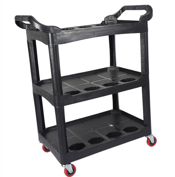 Utility 3 tier rolling hand push tool cart trolley with wheels for service detailing car wash beauty waxing janitorial plastic