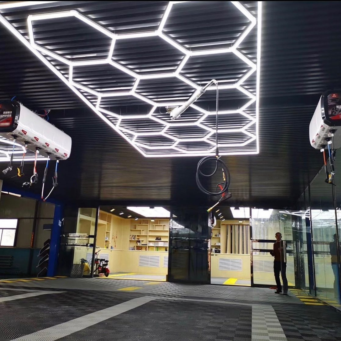 SUEZ Factory Direct Sales Garage Light Hexagon Panel Hex Led Ceiling Hexagonal Workshop Light 14 Grid Hexagon Light System