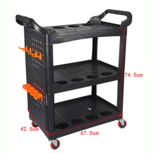 Utility 3 tier rolling hand push tool cart trolley with wheels for service detailing car wash beauty waxing janitorial plastic